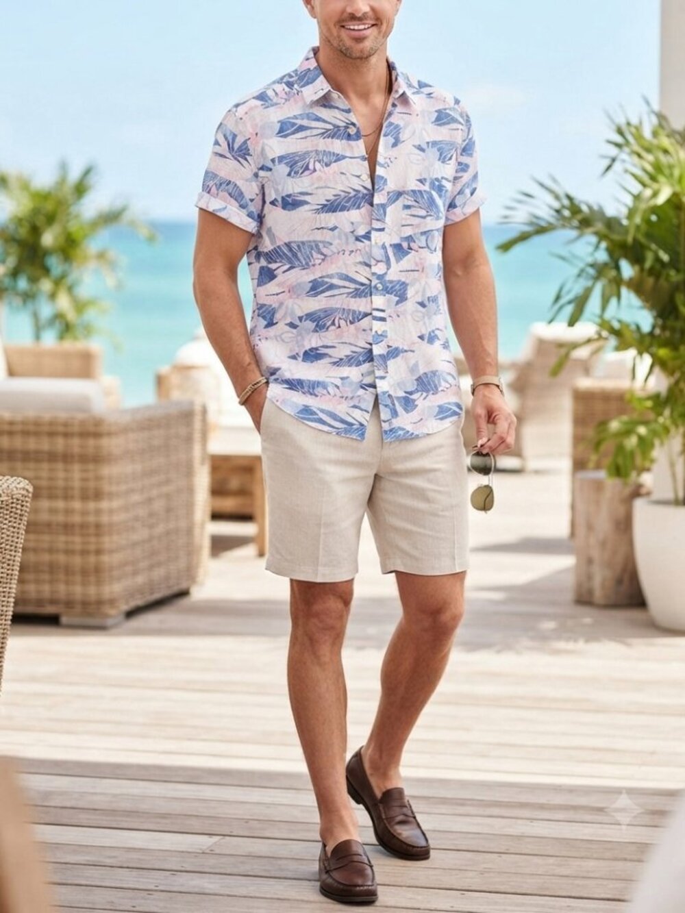 Club Room Luxury Men's 100% Linen Short Sleeve Button Up Shirt Sz Large Resort